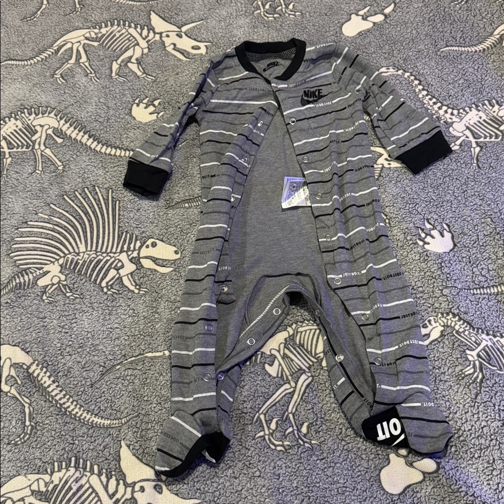 Nike Gray and Black Striped Baby Onesie